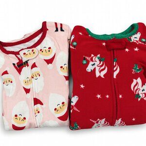 Carters Red White Christmas Onesies Pajamas Footies Size 3T Santa